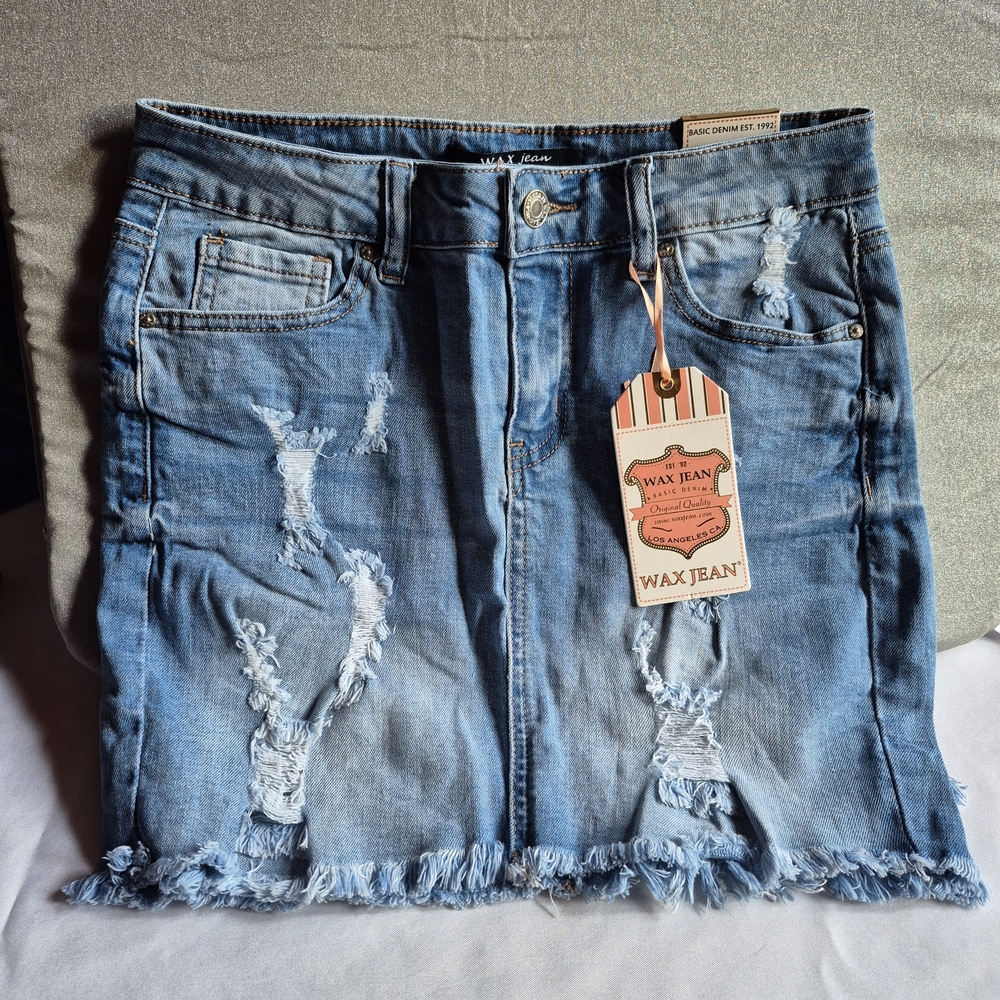 Wax Jean Blue Mini Skirt, Distresses Size Small NWT